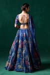 LASHKARAA_Blue Georgette Print Floral Leaf Mirror Embroidered Blouse And Lehenga Set _Online_at_Aza_Fashions