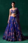 Buy_LASHKARAA_Blue Georgette Print Floral Sweetheart Blouse And Lehenga Set _at_Aza_Fashions