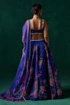 LASHKARAA_Blue Georgette Print Floral Sweetheart Blouse And Lehenga Set _Online_at_Aza_Fashions