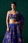 Shop_LASHKARAA_Blue Georgette Print Floral Sweetheart Blouse And Lehenga Set _at_Aza_Fashions