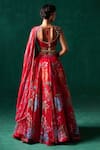 LASHKARAA_Red Georgette Print Floral Queen Zari Embroidered Blouse And Kalidar Lehenga Set _Online_at_Aza_Fashions