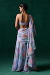 LASHKARAA_Grey Chiffon Print Floral Sweetheart Pre-draped Saree With Bustier _Online_at_Aza_Fashions