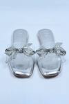 Sana K luxurious Footwear_Silver Bow Strap Embellished Flats _Online_at_Aza_Fashions