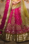 Masaba_Pink Lehenga And Blouse Raw Silk Embroidery Chand Phool Rose Falooda Bridal Set _Online_at_Aza_Fashions