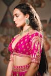 Shop_Masaba_Pink Lehenga And Blouse Raw Silk Embroidery Chand Phool Rose Falooda Bridal Set _Online_at_Aza_Fashions