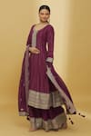 Buy_Samyukta Singhania_Wine Silk, Georgette Zari, Sequins, Embroidery Scoop And Anarkali Palazzo Set_Online_at_Aza_Fashions
