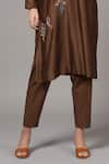 Joy Mitra_Brown Chanderi Embroidered Sequin Round Floral Blossom Kurta With Pant _Online_at_Aza_Fashions