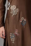 Joy Mitra_Brown Chanderi Embroidered Sequin Round Floral Blossom Kurta With Pant _at_Aza_Fashions