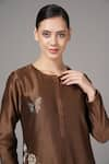 Buy_Joy Mitra_Brown Chanderi Embroidered Sequin Round Floral Blossom Kurta With Pant 