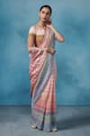 Dressfolk_Pink Linen Striped Handloom Saree With Running Blouse _Online_at_Aza_Fashions