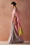 Shop_Dressfolk_Pink Linen Striped Sadabahar Candy Saree With Unstitched Blouse Piece _at_Aza_Fashions