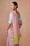 Dressfolk_Pink Linen Striped Sadabahar Candy Saree With Unstitched Blouse Piece _Online_at_Aza_Fashions