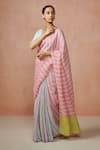 Buy_Dressfolk_Pink Linen Striped Sadabahar Candy Saree With Unstitched Blouse Piece _Online_at_Aza_Fashions