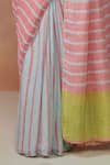 Shop_Dressfolk_Pink Linen Striped Sadabahar Candy Saree With Unstitched Blouse Piece _Online_at_Aza_Fashions