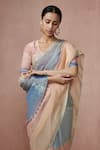 Dressfolk_Peach Linen Colorblocked Suhana Saree With Unstitched Blouse Piece _Online_at_Aza_Fashions