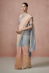 Buy_Dressfolk_Peach Linen Colorblocked Suhana Saree With Unstitched Blouse Piece _Online_at_Aza_Fashions