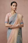 Shop_Dressfolk_Peach Linen Colorblocked Suhana Saree With Unstitched Blouse Piece _Online_at_Aza_Fashions