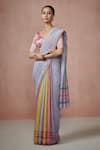 Buy_Dressfolk_Multi Color Linen Striped Daydreams Bar Saree With Unstitched Blouse Piece _at_Aza_Fashions