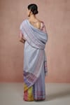 Shop_Dressfolk_Multi Color Linen Striped Daydreams Bar Saree With Unstitched Blouse Piece _at_Aza_Fashions