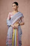 Shop_Dressfolk_Multi Color Linen Striped Daydreams Bar Saree With Unstitched Blouse Piece _Online_at_Aza_Fashions