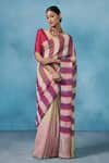 Buy_Dressfolk_Multi Color Linen Striped Lovestruck Gaze Saree With Unstitched Blouse Piece _at_Aza_Fashions