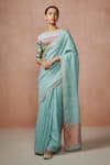 Buy_Dressfolk_Blue Linen Polka Fizaah Buti Woven Saree With Unstitched Blouse Piece _at_Aza_Fashions