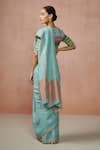 Shop_Dressfolk_Blue Linen Polka Fizaah Buti Woven Saree With Unstitched Blouse Piece _at_Aza_Fashions