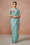 Dressfolk_Blue Linen Polka Fizaah Buti Woven Saree With Unstitched Blouse Piece _Online_at_Aza_Fashions