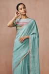 Buy_Dressfolk_Blue Linen Polka Fizaah Buti Woven Saree With Unstitched Blouse Piece _Online_at_Aza_Fashions