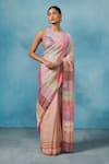 Buy_Dressfolk_Multi Color Linen Striped Mirage Broad Saree With Unstitched Blouse Piece _at_Aza_Fashions