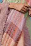 Buy_Dressfolk_Multi Color Linen Striped Mirage Broad Saree With Unstitched Blouse Piece _Online_at_Aza_Fashions