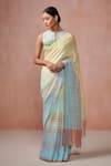 Buy_Dressfolk_Yellow Linen Ombre Striped Saree With Running Blouse_at_Aza_Fashions