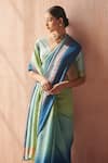 Shop_Dressfolk_Blue Linen Ombre Summer Sea Striped Saree With Unstitched Blouse Piece _Online_at_Aza_Fashions