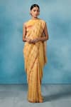 Buy_Dressfolk_Yellow Linen Striped Mimosa Saree With Unstitched Blouse Piece _at_Aza_Fashions