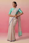 Buy_Dressfolk_Pink Pure Cotton Rainfall Reverie Band Saree With Unstitched Blouse Piece _at_Aza_Fashions