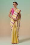 Buy_Dressfolk_Yellow Pure Cotton Striped Mango Relish Saree With Unstitched Blouse Piece _at_Aza_Fashions