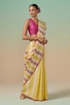 Dressfolk_Yellow Pure Cotton Striped Mango Relish Saree With Unstitched Blouse Piece _Online_at_Aza_Fashions