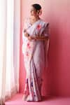 Dressfolk_Blue Linen Print Mystic Blossom Saree With Unstitched Blouse Piece _Online_at_Aza_Fashions