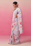 Shop_Dressfolk_Blue Linen Print Mystic Blossom Saree With Unstitched Blouse Piece _Online_at_Aza_Fashions