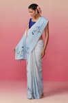 Shop_Dressfolk_Multi Color Linen Print Bulbul Saree With Unstitched Blouse Piece _Online_at_Aza_Fashions