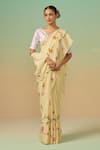 Buy_Dressfolk_Yellow Linen Print Aangan Saree With Unstitched Blouse Piece _at_Aza_Fashions