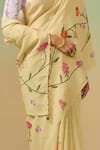 Dressfolk_Yellow Linen Print Aangan Saree With Unstitched Blouse Piece _Online_at_Aza_Fashions