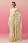 Buy_Dressfolk_Multi Color Linen Pattern Flower Handloom Saree With Unstitched Blouse Piece _at_Aza_Fashions