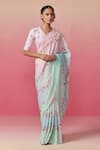 Shop_Dressfolk_Multi Color Linen Floral Vine Saree With Running Blouse _Online_at_Aza_Fashions