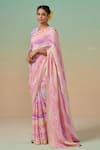 Dressfolk_Multi Color Linen Print Floral Saree With Unstitched Blouse Piece _Online_at_Aza_Fashions