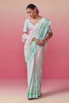 Dressfolk_Blue Linen Print Floral Garden Saree With Unstitched Blouse Piece _Online_at_Aza_Fashions