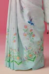 Shop_Dressfolk_Blue Linen Print Floral Garden Saree With Unstitched Blouse Piece _Online_at_Aza_Fashions