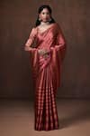 Buy_Dressfolk_Magenta Tissue Woven Stripe Pure Handloom Saree With Unstitched Blouse Piece _at_Aza_Fashions