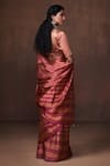 Shop_Dressfolk_Magenta Tissue Woven Stripe Pure Handloom Saree With Unstitched Blouse Piece _at_Aza_Fashions