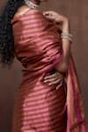 Dressfolk_Magenta Tissue Woven Stripe Pure Handloom Saree With Unstitched Blouse Piece _at_Aza_Fashions